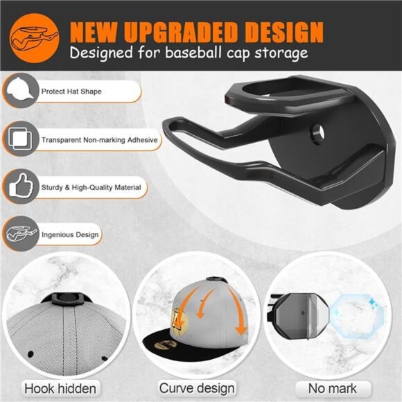 24 Pack Adhesive Hat Hooks for Wall, Strong Hat Rack for Baseball Caps - Picture 6 of 7